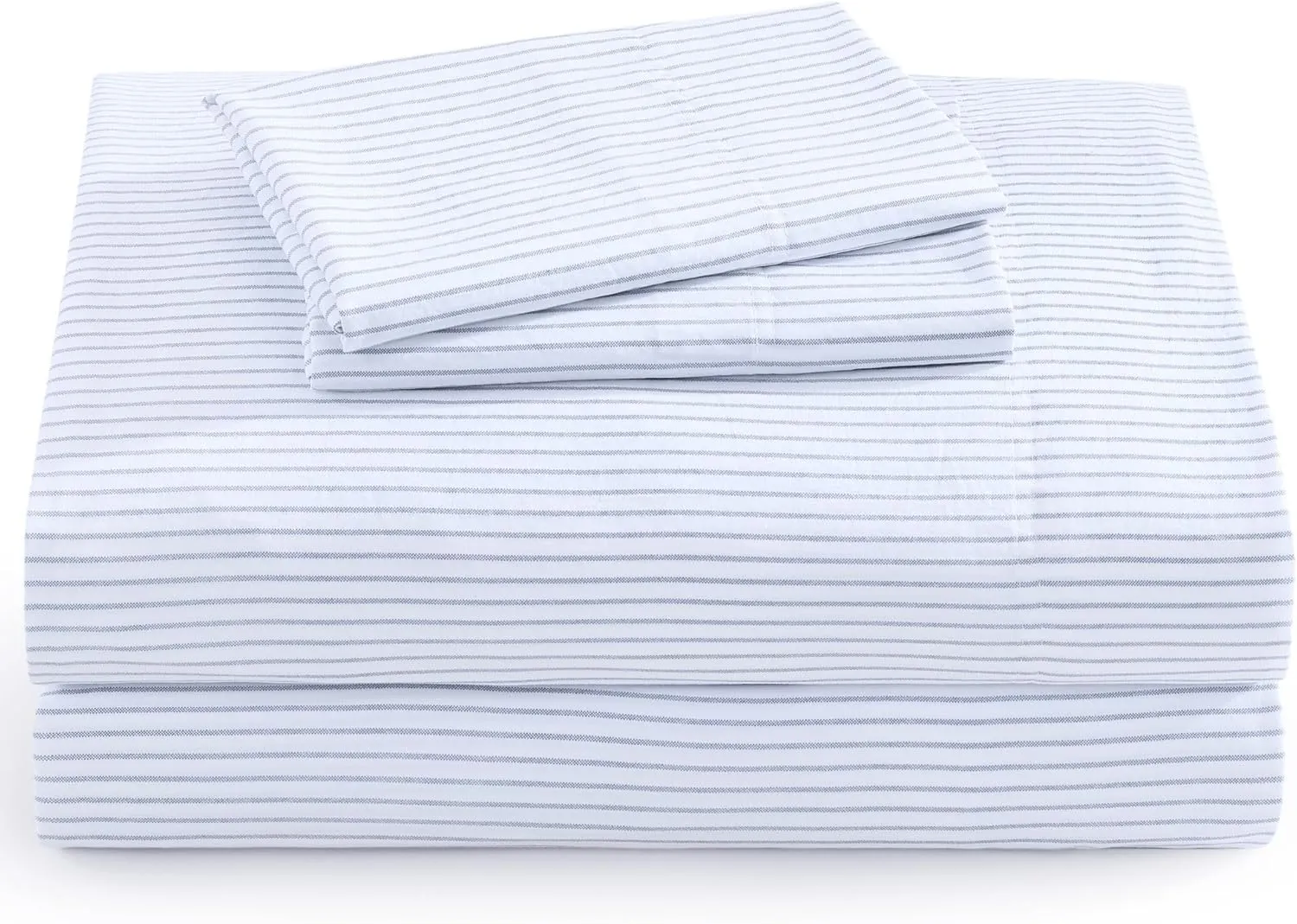 Casa Platino Soft & Breathable Bed Sheets, Pre-Washed Fade Resistant Microfiber Full Size Sheets Set with Deep Pockets - Ticking Stripe Blue