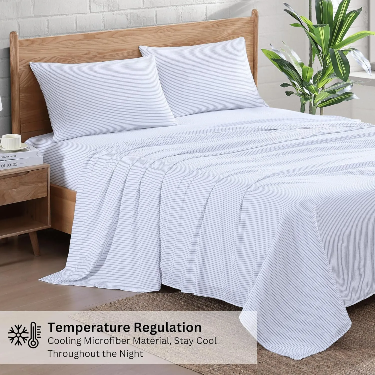 Casa Platino Soft & Breathable Bed Sheets, Pre-Washed Fade Resistant Microfiber Full Size Sheets Set with Deep Pockets - Ticking Stripe Blue