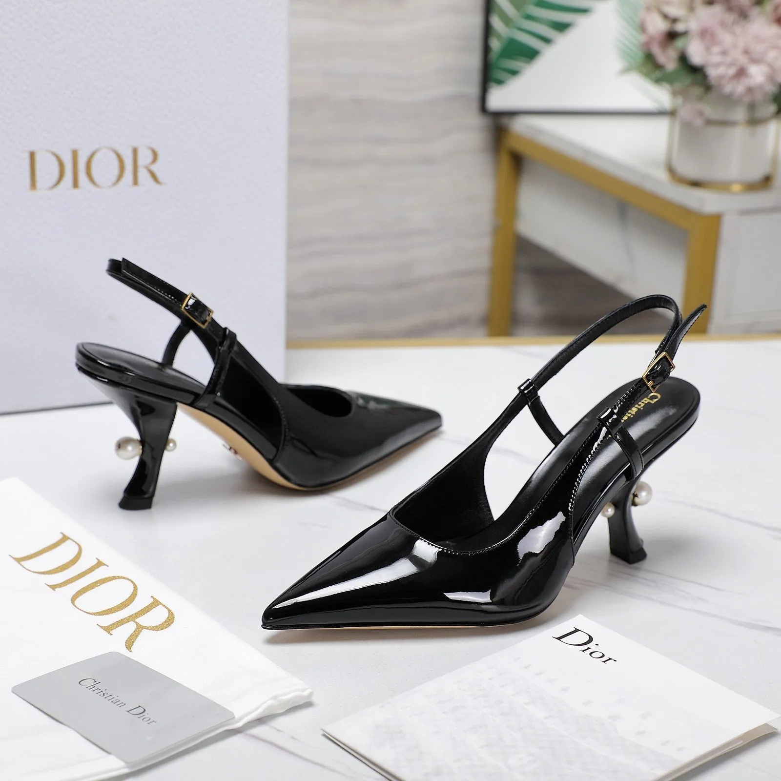 CD Tribales Slingback Pump Glossy Black Cowhide