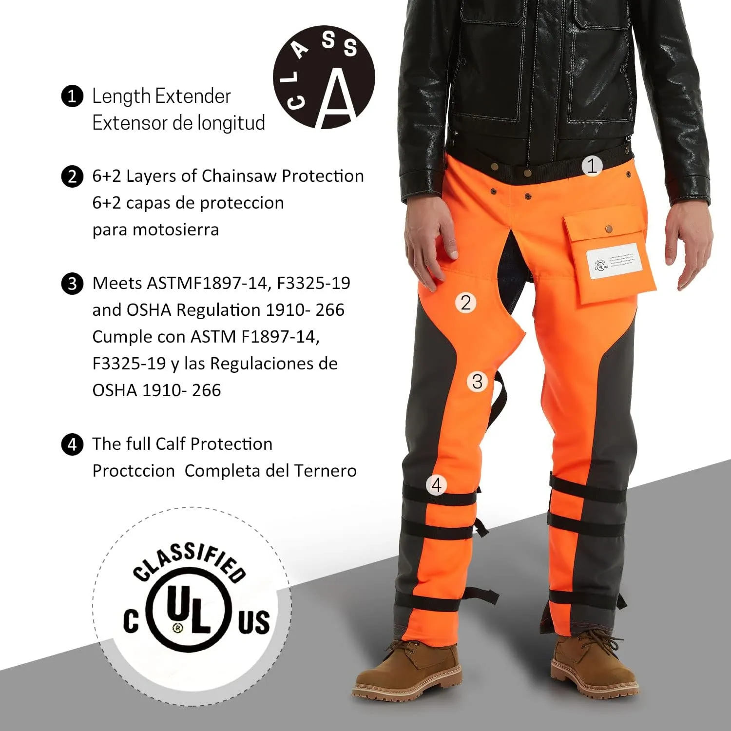 Chainsaw Chaps 8-layer Protective Apron Wrap Adjustable Chainsaw Pants/Chap for Loggers Forest Workers Class A