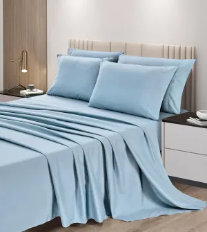 Chezmoi Collection 6-Piece Chambray Blue Sheet Set King - Extra Soft Breathable Brushed Microfiber Bed Sheets with 15" Deep Pocket & 4 Pillowcases