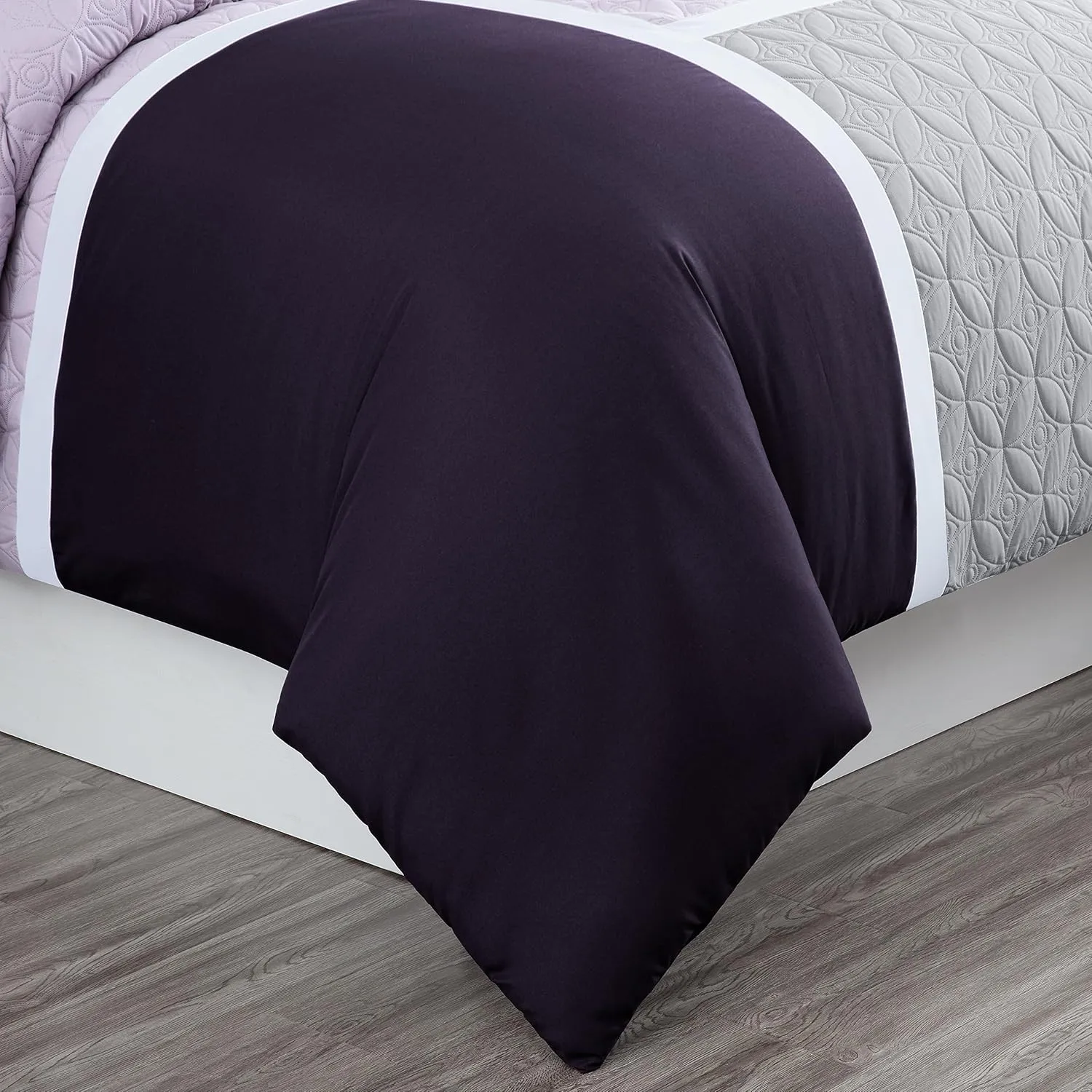 Chezmoi Collection Bernard 7-Piece California King Bed in a Bag Comforter Set with Sheets - Lightweight Comforter Lavender Purple Gray Patchwork Quilted Medallion Bedding Set for All Season