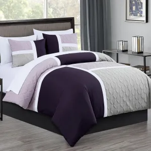 Chezmoi Collection Bernard 7-Piece California King Bed in a Bag Comforter Set with Sheets - Lightweight Comforter Lavender Purple Gray Patchwork Quilted Medallion Bedding Set for All Season