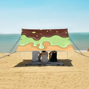 Chocolate Pistachio Ice Cream Beach Camping Tent Sun Shelter for Whole Family, Beach Shade Canopy with UPF50  UV Protection,Easy Set Up and Carry,Outdoor Shade for Trips, Fishing, Backyard Fun