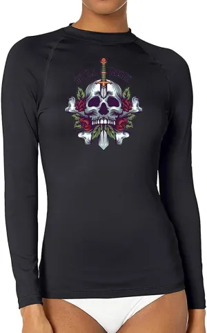 CHOO Women's Pirate Skull Uv-Protected Sports Fitted Shirt Skin Tee for Fishing, Large