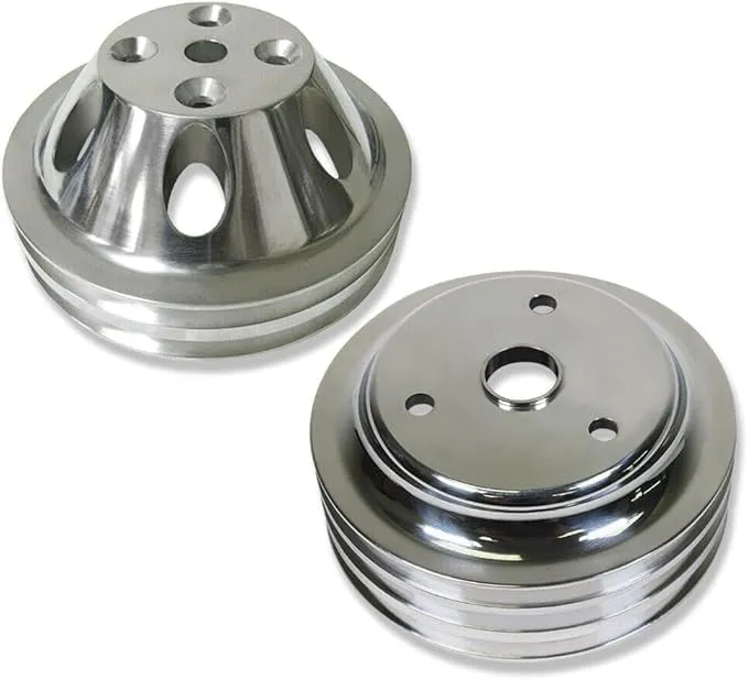 Chrome Aluminum Upper Water Pump (2 Groove) & Crankshaft (3 Groove) Pulley Kit Compatible with SBC Chevy SBC 265 283 305 327 350 383 400 for Long Water Pump LWP Crank