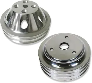 Chrome Aluminum Upper Water Pump (2 Groove) & Crankshaft (3 Groove) Pulley Kit Compatible with SBC Chevy SBC 265 283 305 327 350 383 400 for Long Water Pump LWP Crank