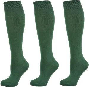 Classic Girls Flat Knit Combed Cotton Knee High Socks | Non-Binding Cute Long Socks 3 Pack