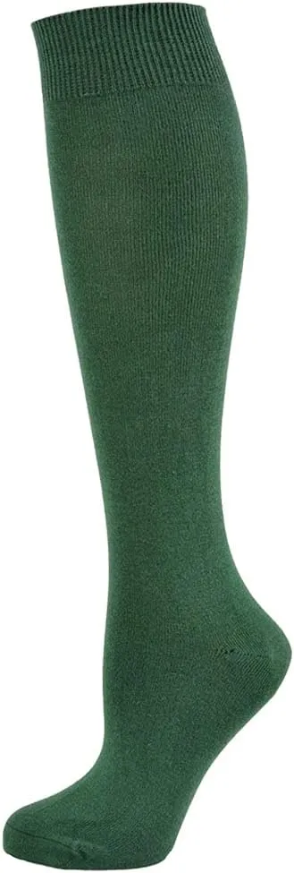 Classic Girls Flat Knit Combed Cotton Knee High Socks | Non-Binding Cute Long Socks 3 Pack