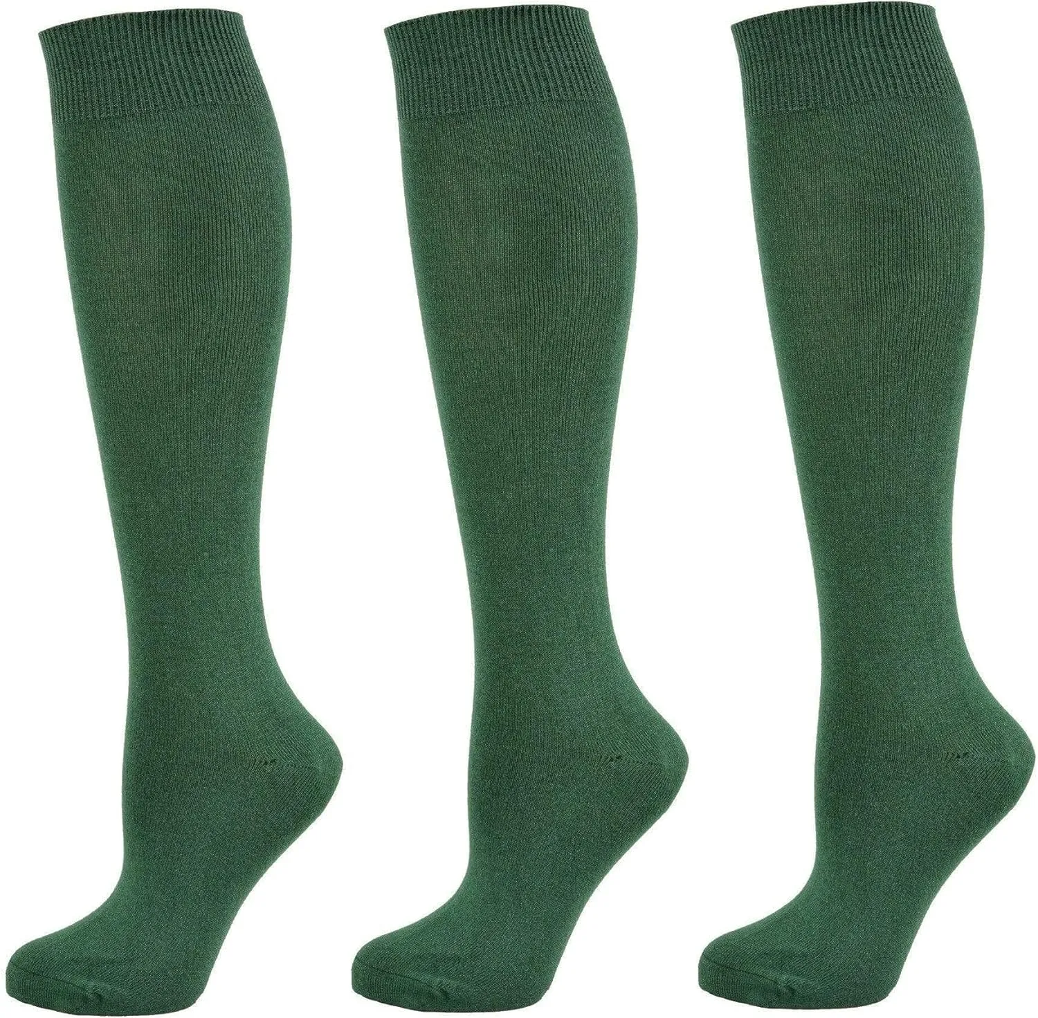 Classic Girls Flat Knit Combed Cotton Knee High Socks | Non-Binding Cute Long Socks 3 Pack