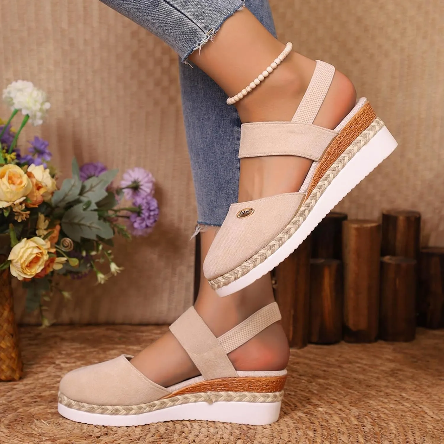 Closed Toe Wedge Sandals for Women 2025 Orthopedic Platform Espadrilles with Adjustable Ankle Strap Anti-Slip Dressy Summer Shoes for Beach Outdoor Comfort