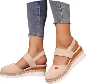 Closed Toe Wedge Sandals for Women 2025 Orthopedic Platform Espadrilles with Adjustable Ankle Strap Anti-Slip Dressy Summer Shoes for Beach Outdoor Comfort