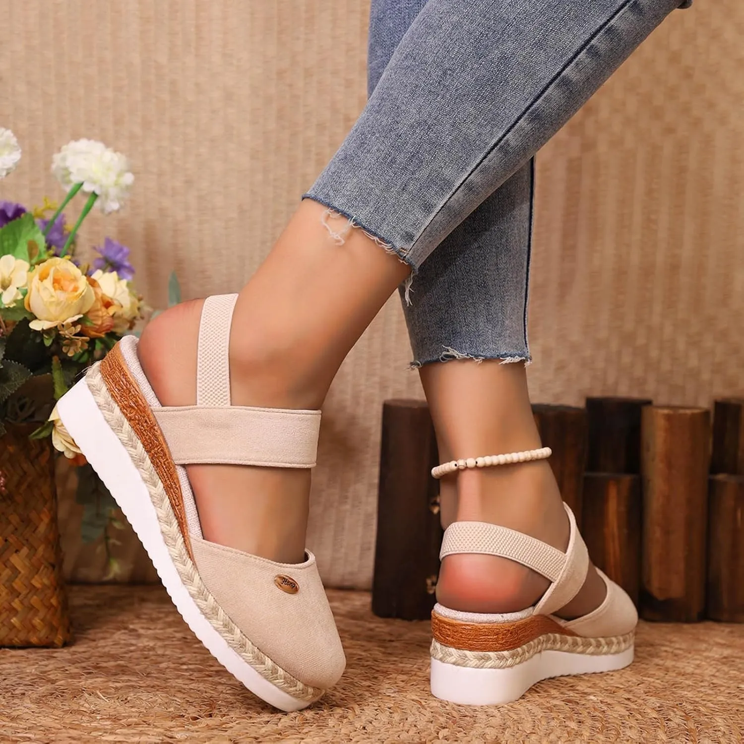 Closed Toe Wedge Sandals for Women 2025 Orthopedic Platform Espadrilles with Adjustable Ankle Strap Anti-Slip Dressy Summer Shoes for Beach Outdoor Comfort