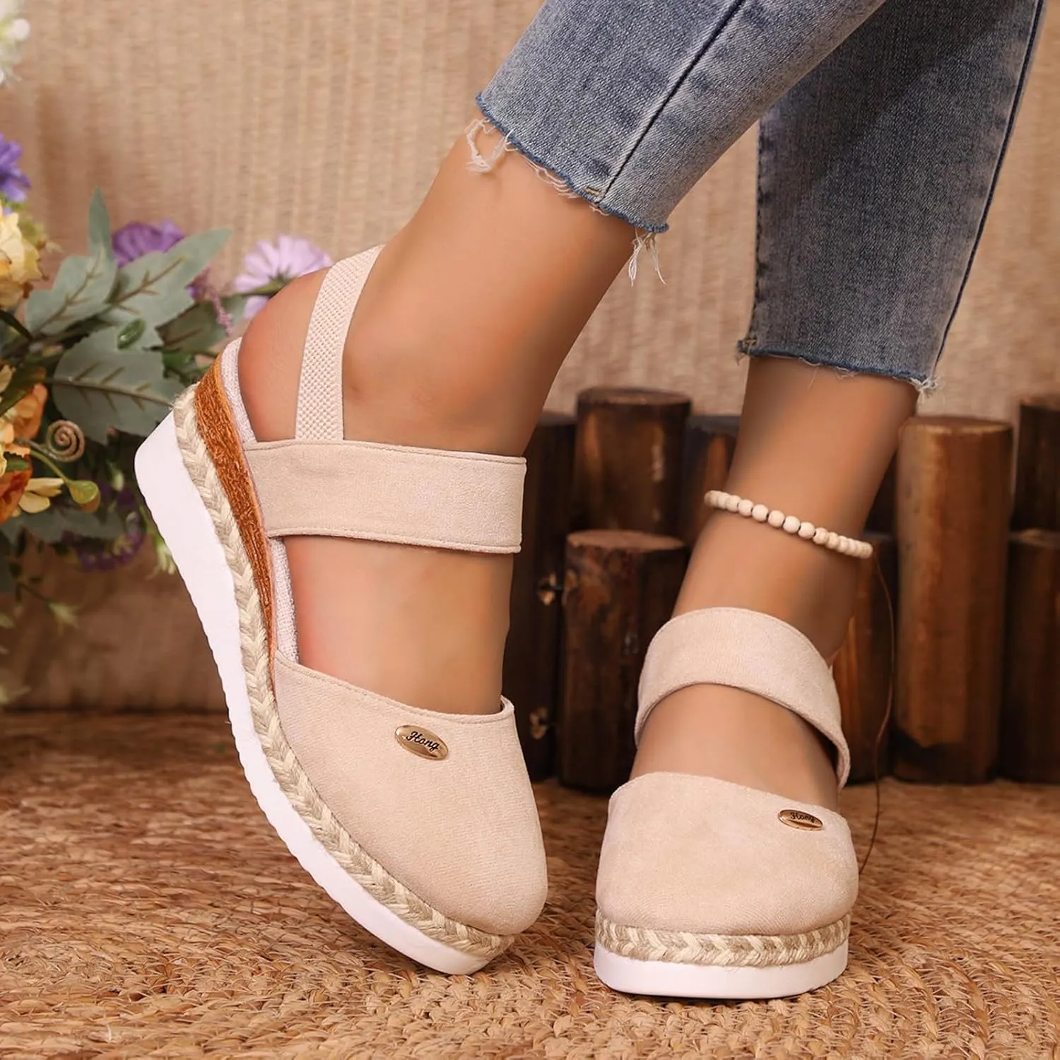 Closed Toe Wedge Sandals for Women 2025 Orthopedic Platform Espadrilles with Adjustable Ankle Strap Anti-Slip Dressy Summer Shoes for Beach Outdoor Comfort