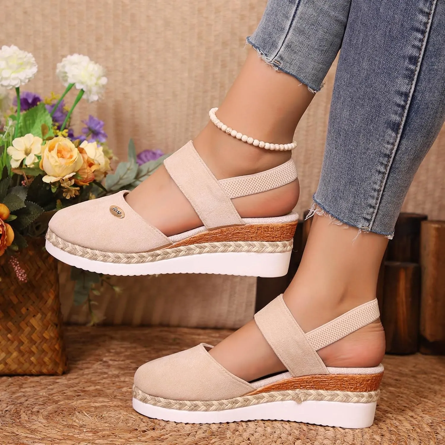 Closed Toe Wedge Sandals for Women 2025 Orthopedic Platform Espadrilles with Adjustable Ankle Strap Anti-Slip Dressy Summer Shoes for Beach Outdoor Comfort