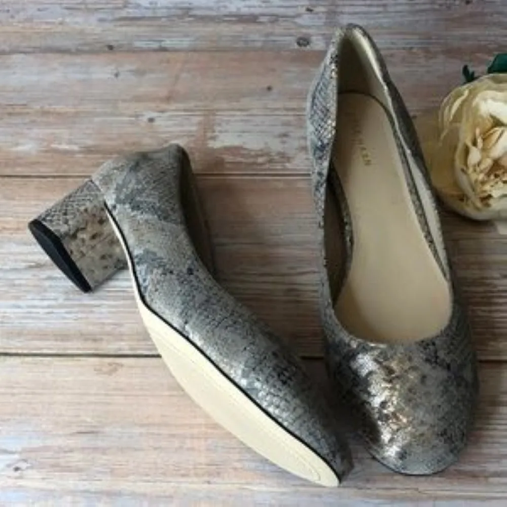 Cole Haan Leather Snakeskin Slip On Pump Block Heels 7B