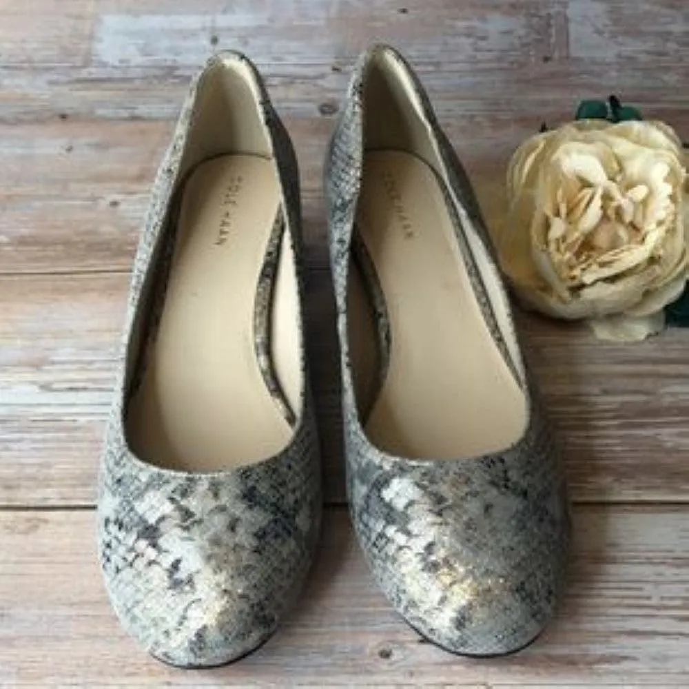 Cole Haan Leather Snakeskin Slip On Pump Block Heels 7B