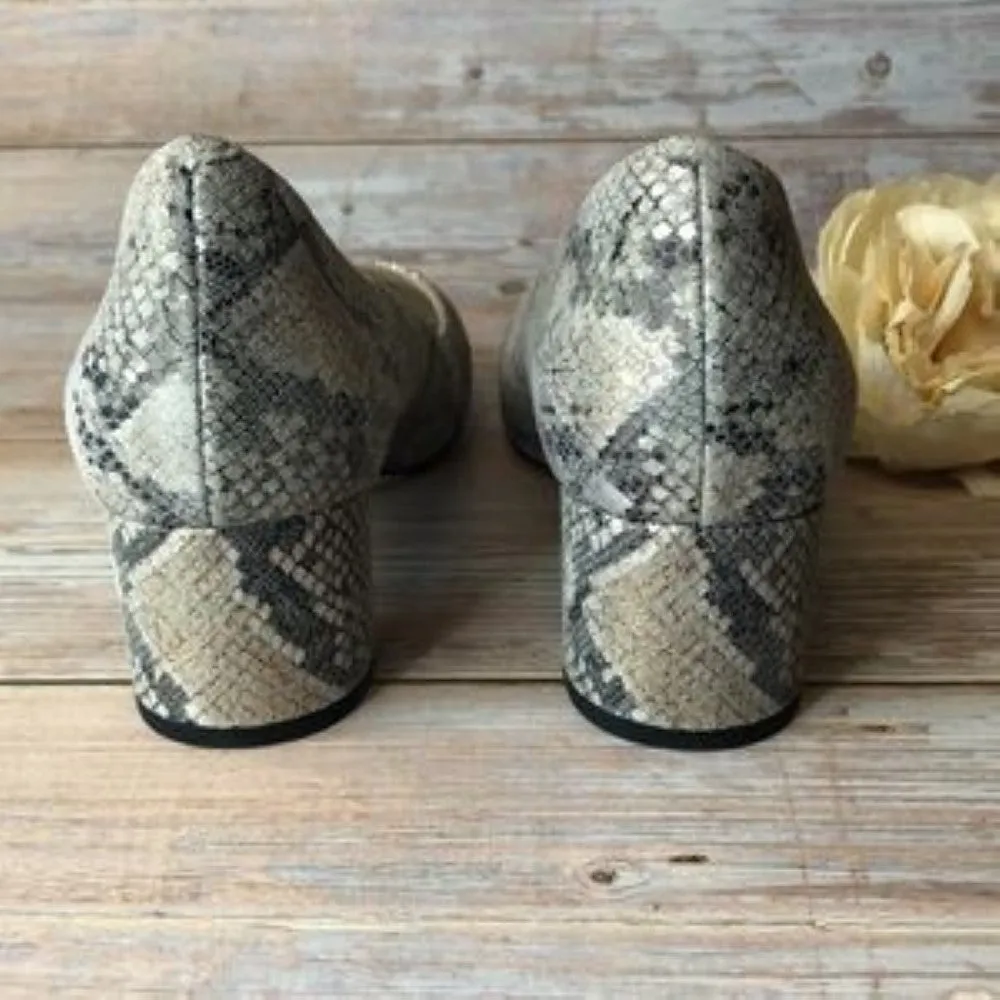 Cole Haan Leather Snakeskin Slip On Pump Block Heels 7B