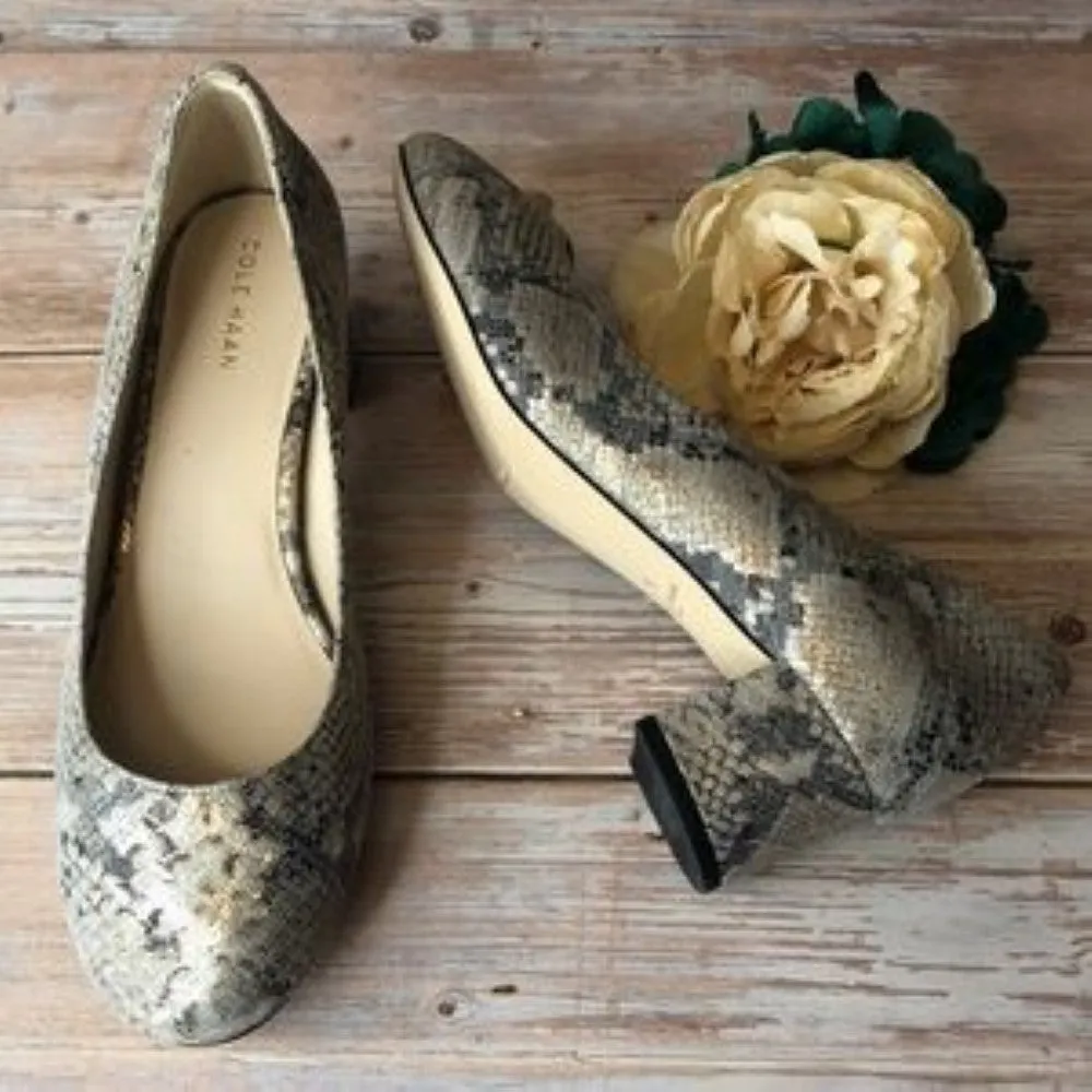 Cole Haan Leather Snakeskin Slip On Pump Block Heels 7B