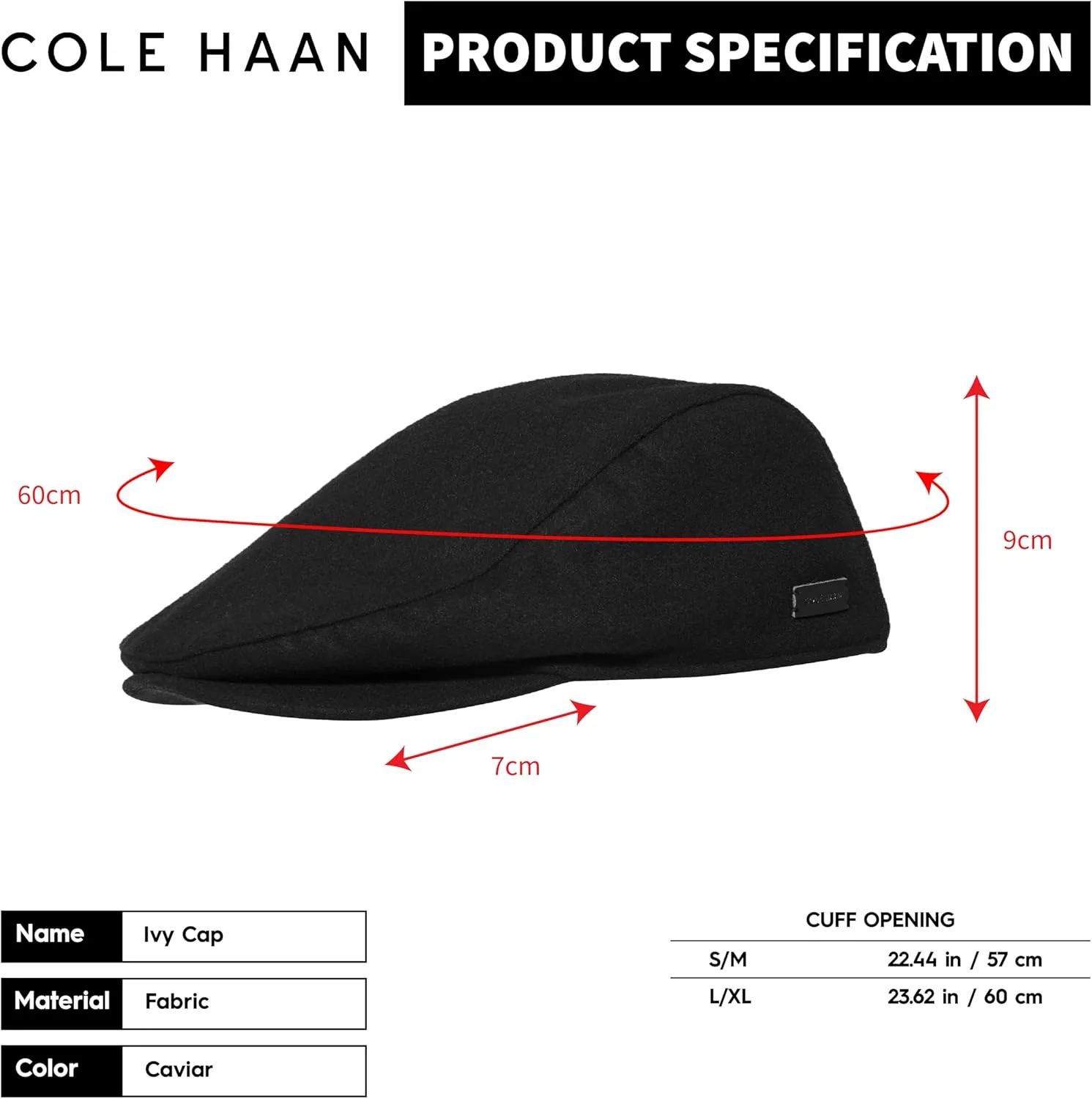 Cole Haan Newsboy Cap for Men, Wool Blend Ivy Flat Cap with Brushed Lining and Moisture-Wicking Sweatband