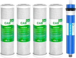 Combo Pack FX12P and FX12M or TFM-24 Water Filter Replacement, Compatible GE RO Set GXRM10RBL GXRM10G Reverse Osmosis Systems, 4x Carbon Block Filters, 1x RO Membrane Filter