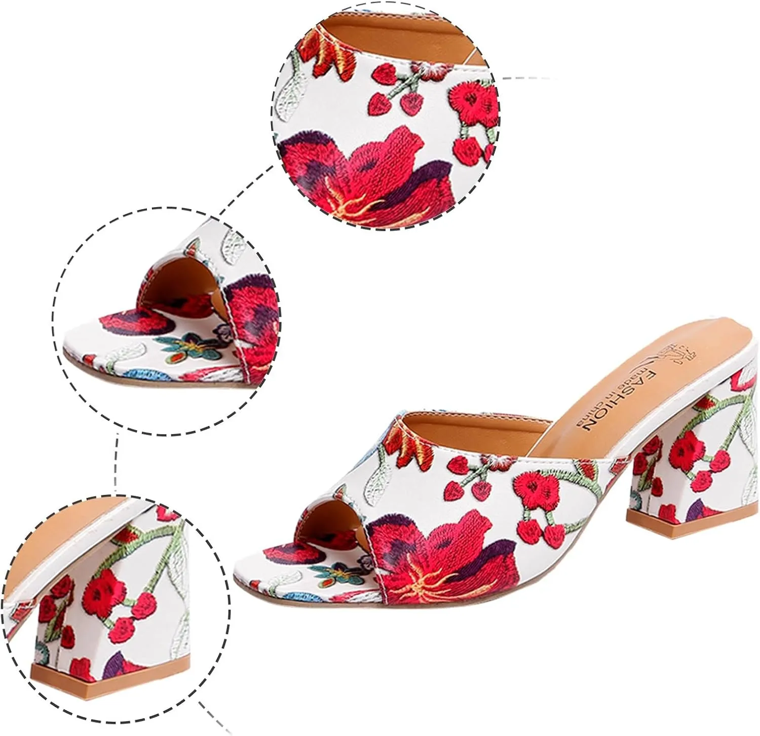 Comfortable Slip On Slide Sandals Women's Summer Fashion Printed Fish Mouth Open Toe High Heels Casual And Comfortable