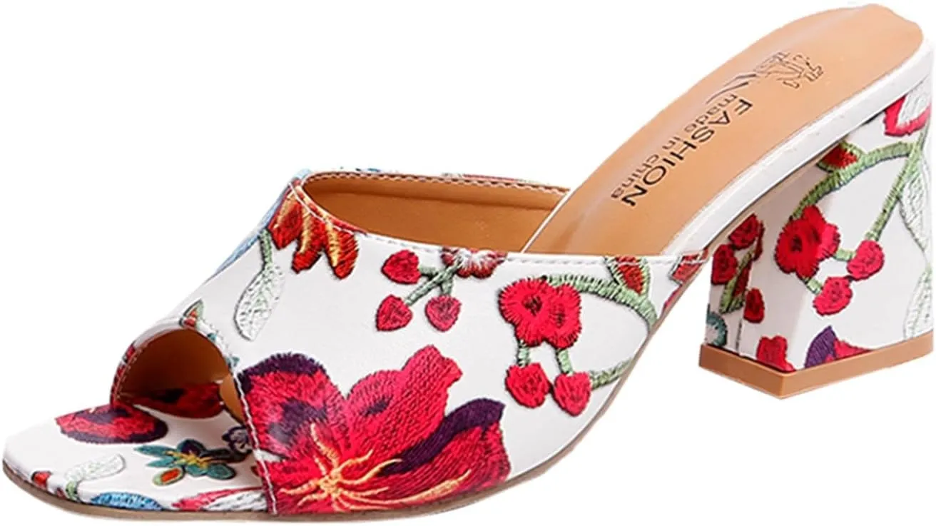 Comfortable Slip On Slide Sandals Women's Summer Fashion Printed Fish Mouth Open Toe High Heels Casual And Comfortable