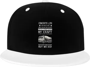 Concrete Finisher Life Color-Block Flat Brim Snapback Cap for Men & Women, Adjustable Hip-Hop Hat White