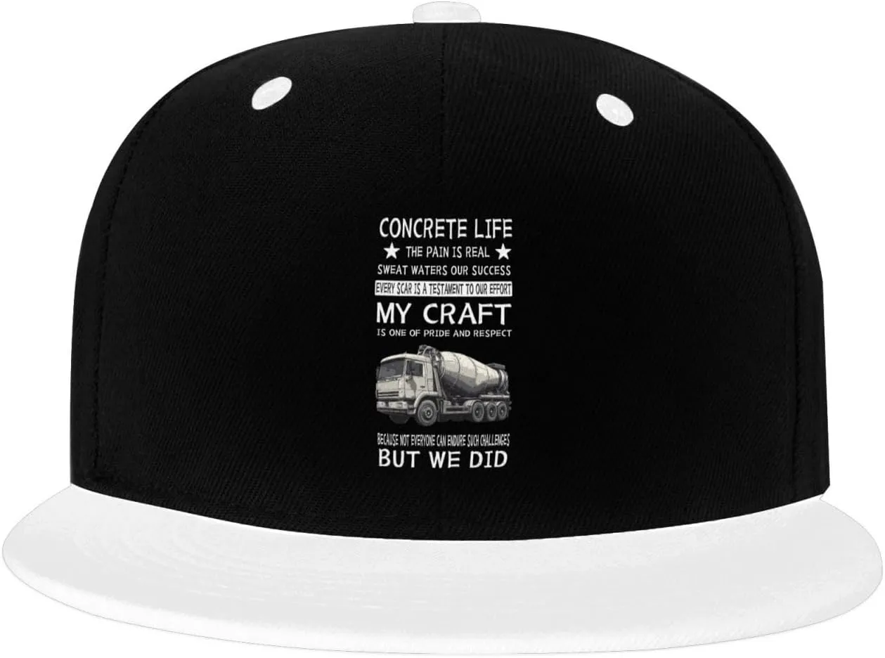 Concrete Finisher Life Color-Block Flat Brim Snapback Cap for Men & Women, Adjustable Hip-Hop Hat White
