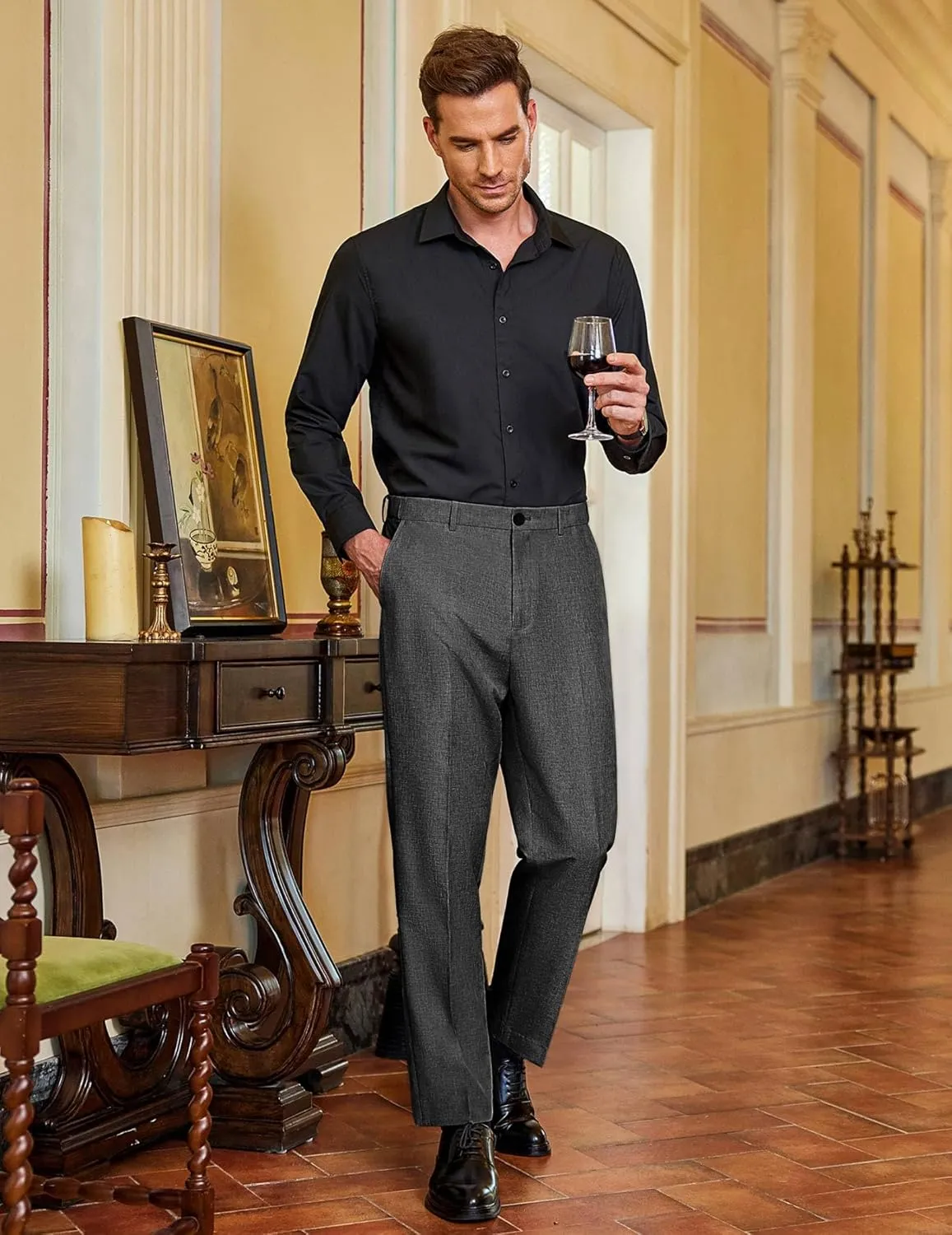 COOFANDY Men Classic Fit Dress Pant Casual Flat Front Pant Expandable Waist Suit Pant