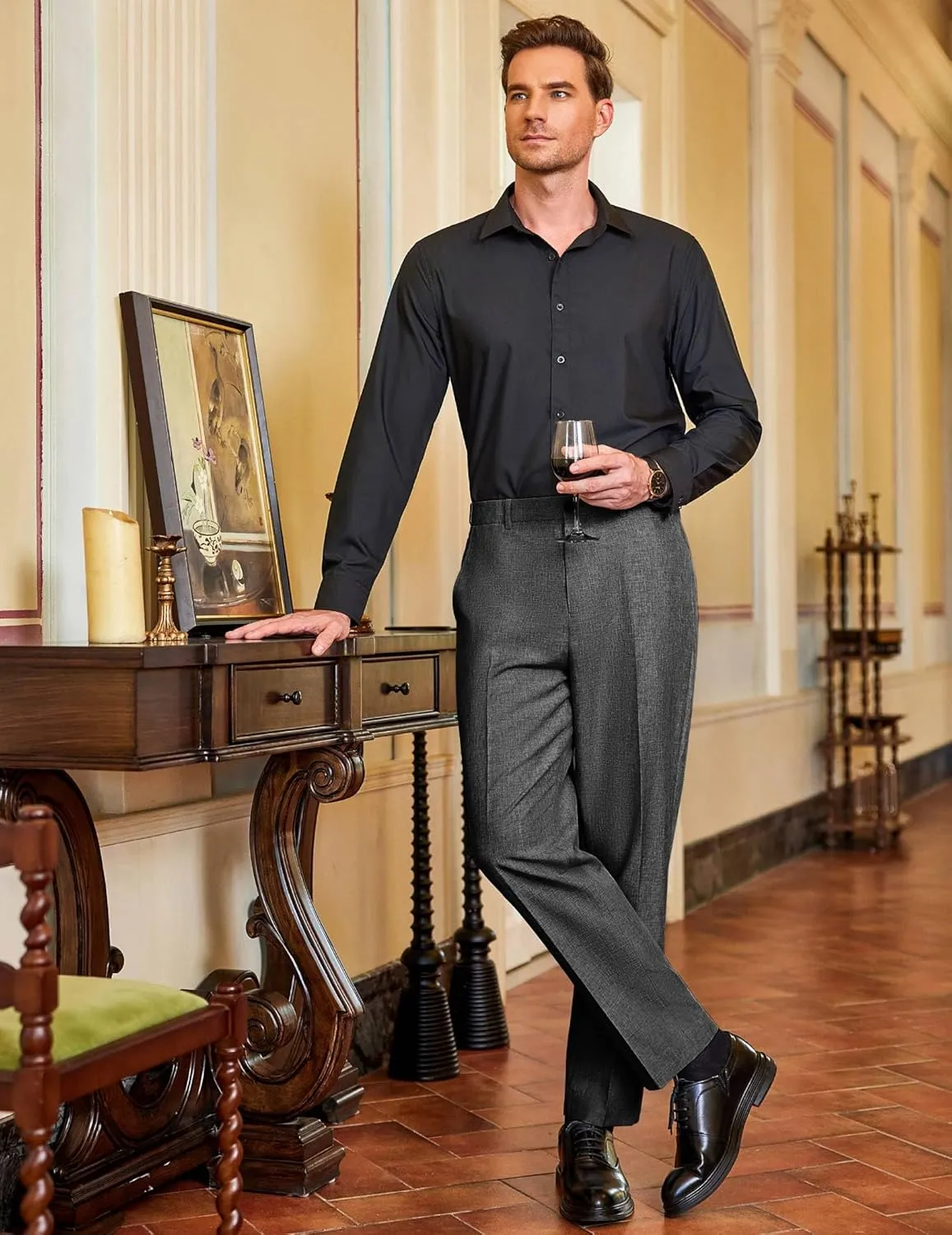 COOFANDY Men Classic Fit Dress Pant Casual Flat Front Pant Expandable Waist Suit Pant