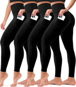 COOLOVER 4 Pack Leggings with Pockets for Women, Soft High Waisted Tummy Control Workout Yoga Pants