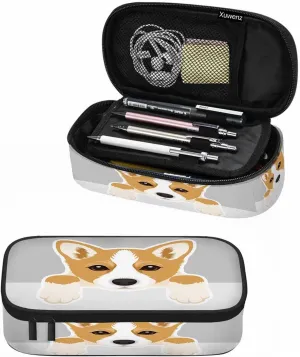 Corgi Dog Pencil Bag Cute Puppy Animal Pet Head Gray White Big Capacity Pencil Case Pencil Pouch Pen Bag School Students Boy Girl