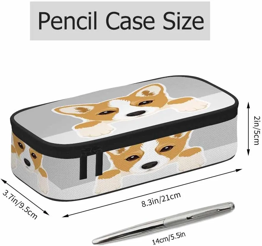 Corgi Dog Pencil Bag Cute Puppy Animal Pet Head Gray White Big Capacity Pencil Case Pencil Pouch Pen Bag School Students Boy Girl