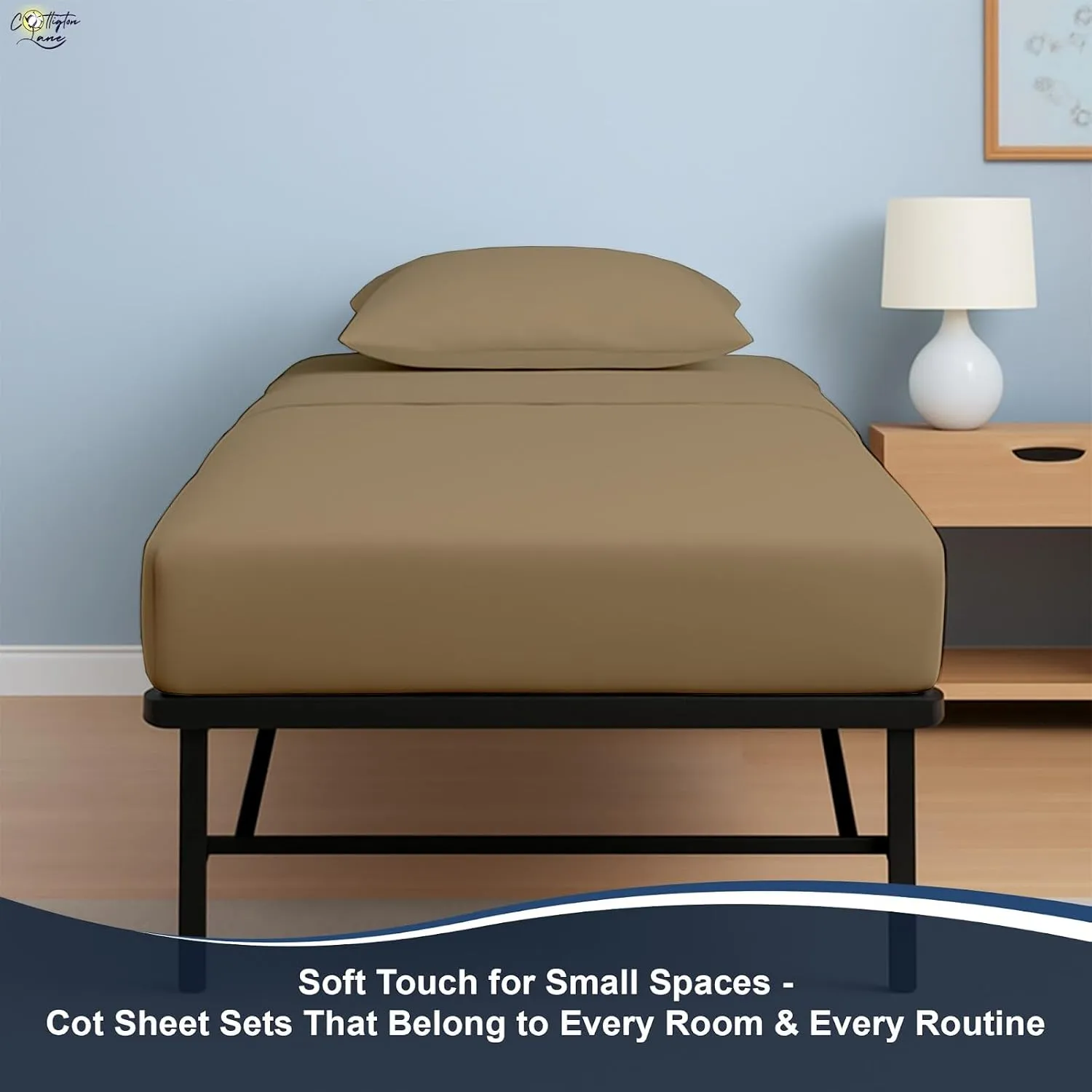 Cottington Lane 4 Piece Cot Sheets 30x75 Set, Premium Egyptian Cotton Sheets, Perfect for Narrow Twin, Camp Bunk, Army Cots, Trifold Mattress, Camping Cot, Guest Bed Replacement, Taupe
