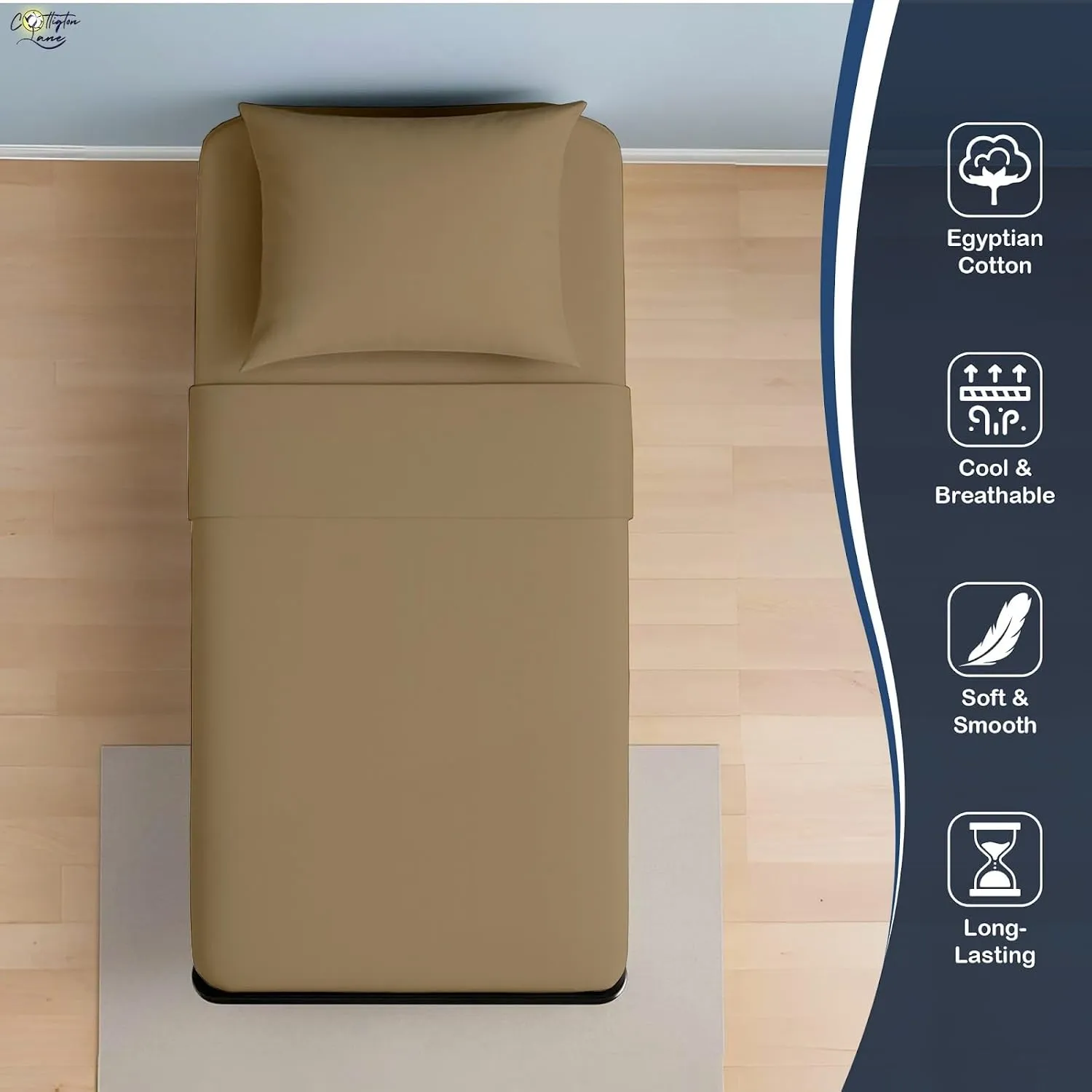 Cottington Lane 4 Piece Cot Sheets 30x75 Set, Premium Egyptian Cotton Sheets, Perfect for Narrow Twin, Camp Bunk, Army Cots, Trifold Mattress, Camping Cot, Guest Bed Replacement, Taupe