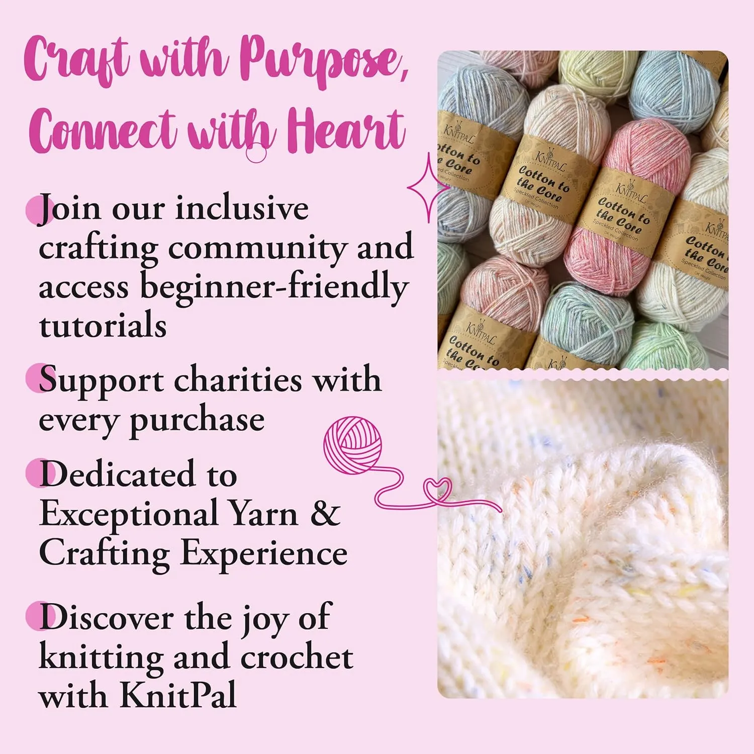 Cotton to The Core Speckled Soft Baby Yarn for Crocheting, 6 Skeins, 810Yds/300G, Free Patterns - Size 3 DK Light Worsted Weight Cotton Yarn for Knitting - Cotton Candy