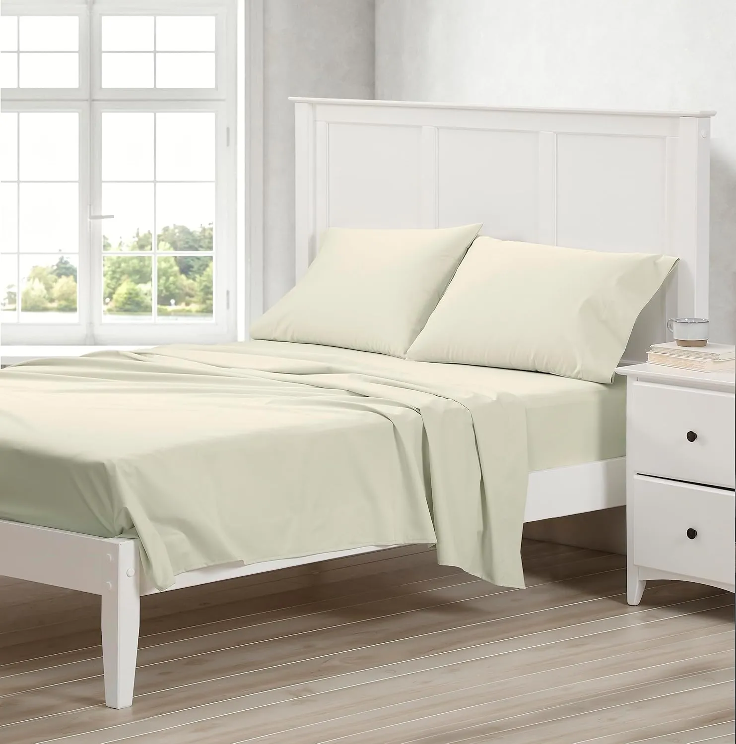 Cuddledown Dreamstead 100% Cotton Bed Sheets Set | 300 Thread Count | Luxurious Sateen Weave | Pure Combed Cotton | Soft | Wrinkle Resistant | 4 Piece Set | Birch | King | 78” x 80”