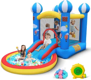 Culaluva Inflatable Bounce House: 4 in 1 Bouncy Castle with Ball Pit & Slide for Kids Age 3-6 with 370 Watt Blower and Storage Bag for Indoor Outdoor Play Oxford Cloth