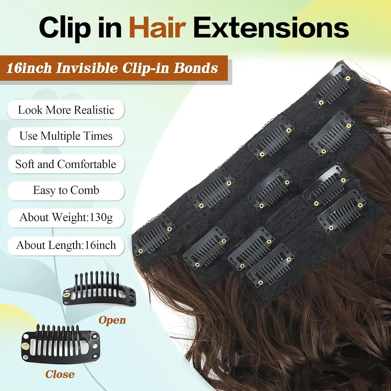 Curly Hair Extensions,LEOSA 4PCS 16 inch Clip in Hair Extensions Short Soft Natural Hairpiece Lace Weft Curly Wave Clip Ins Extensions Invisible for Women,Dark Chocolate Brown