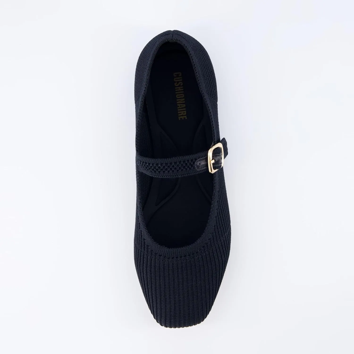 CUSHIONAIRE Women's Petal Mary Jane Knit Flat – Stretchy Textured Fabric, Adjustable Strap, Memory Foam, Available in Wide Widths, Comfortable & Lightweight