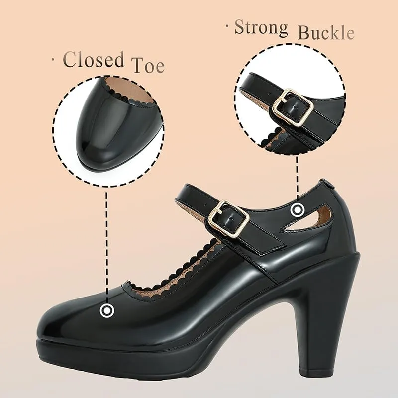 CYBLING Women's Mary Jane High Heels Shoes Ladies Pointed Closed Toe Ankle Strap Dress Pumps