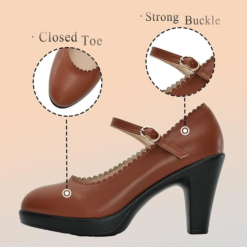 CYBLING Women's Mary Jane High Heels Shoes Ladies Pointed Closed Toe Ankle Strap Dress Pumps