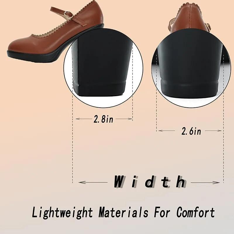 CYBLING Women's Mary Jane High Heels Shoes Ladies Pointed Closed Toe Ankle Strap Dress Pumps