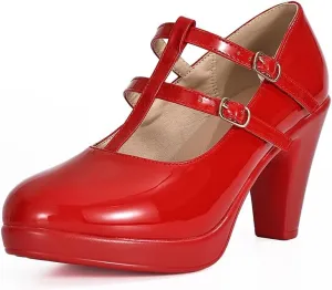 CYBLING Women's Mary Jane High Heels Shoes Ladies Pointed Closed Toe Ankle Strap Dress Pumps