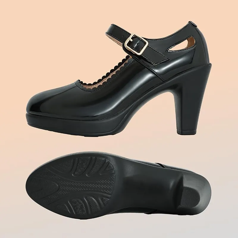 CYBLING Women's Mary Jane High Heels Shoes Ladies Pointed Closed Toe Ankle Strap Dress Pumps