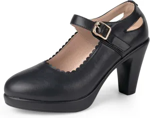 CYBLING Women's Mary Jane High Heels Shoes Ladies Pointed Closed Toe Ankle Strap Dress Pumps