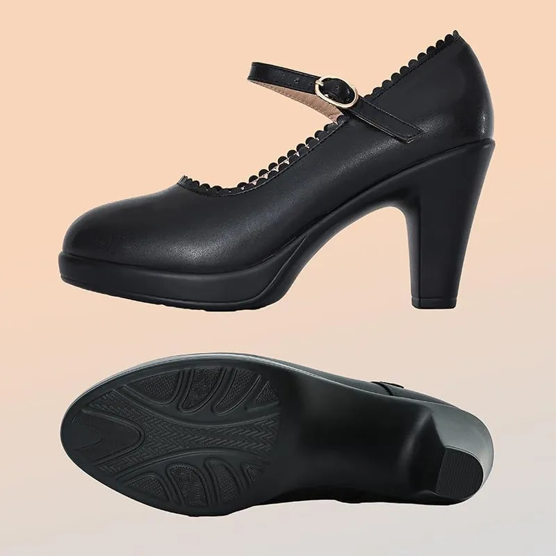 CYBLING Women's Mary Jane High Heels Shoes Ladies Pointed Closed Toe Ankle Strap Dress Pumps