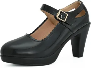 CYBLING Women's Mary Jane High Heels Shoes Ladies Pointed Closed Toe Ankle Strap Dress Pumps