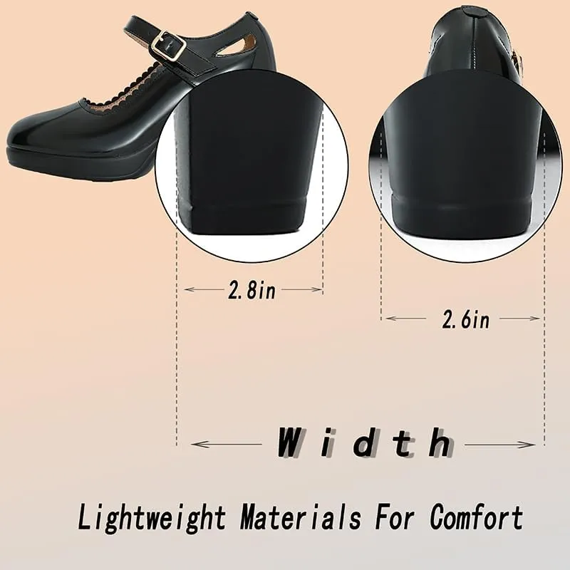 CYBLING Women's Mary Jane High Heels Shoes Ladies Pointed Closed Toe Ankle Strap Dress Pumps